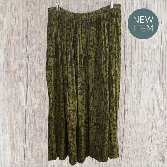 Vintage Eddie Bauer medium Olive Green Patterned Women's maxi Skirt - Picture 1 of 4